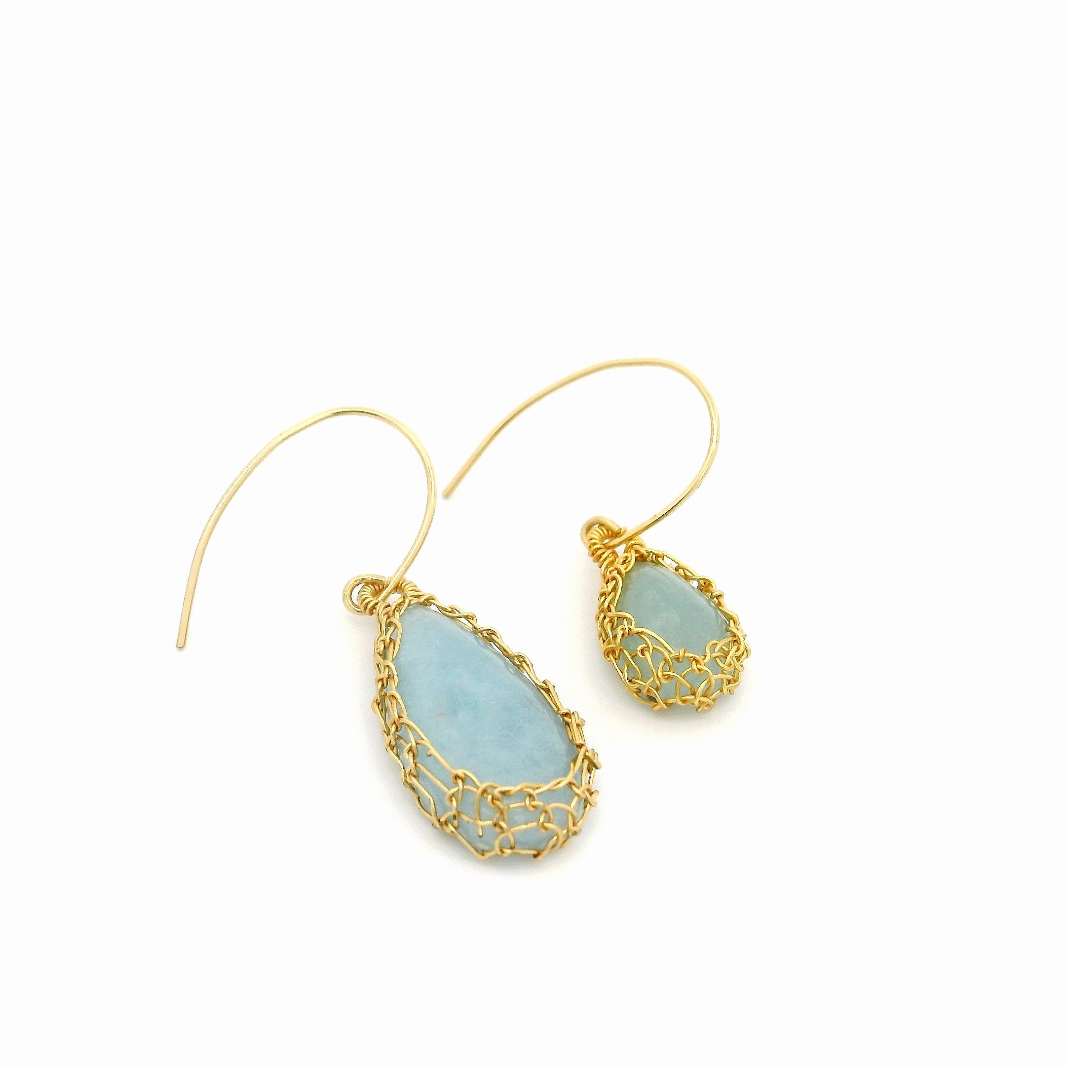 "NATI" AQUAMARINE NET TEAR DROP EARRINGS
