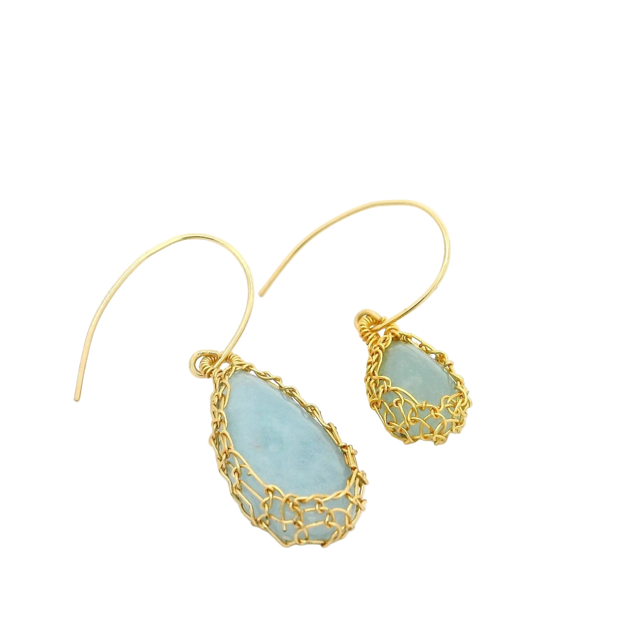 "NATI" AQUAMARINE NET TEAR DROP EARRINGS