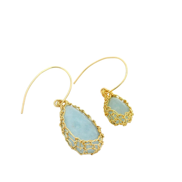 "NATI" AQUAMARINE NET TEAR DROP EARRINGS