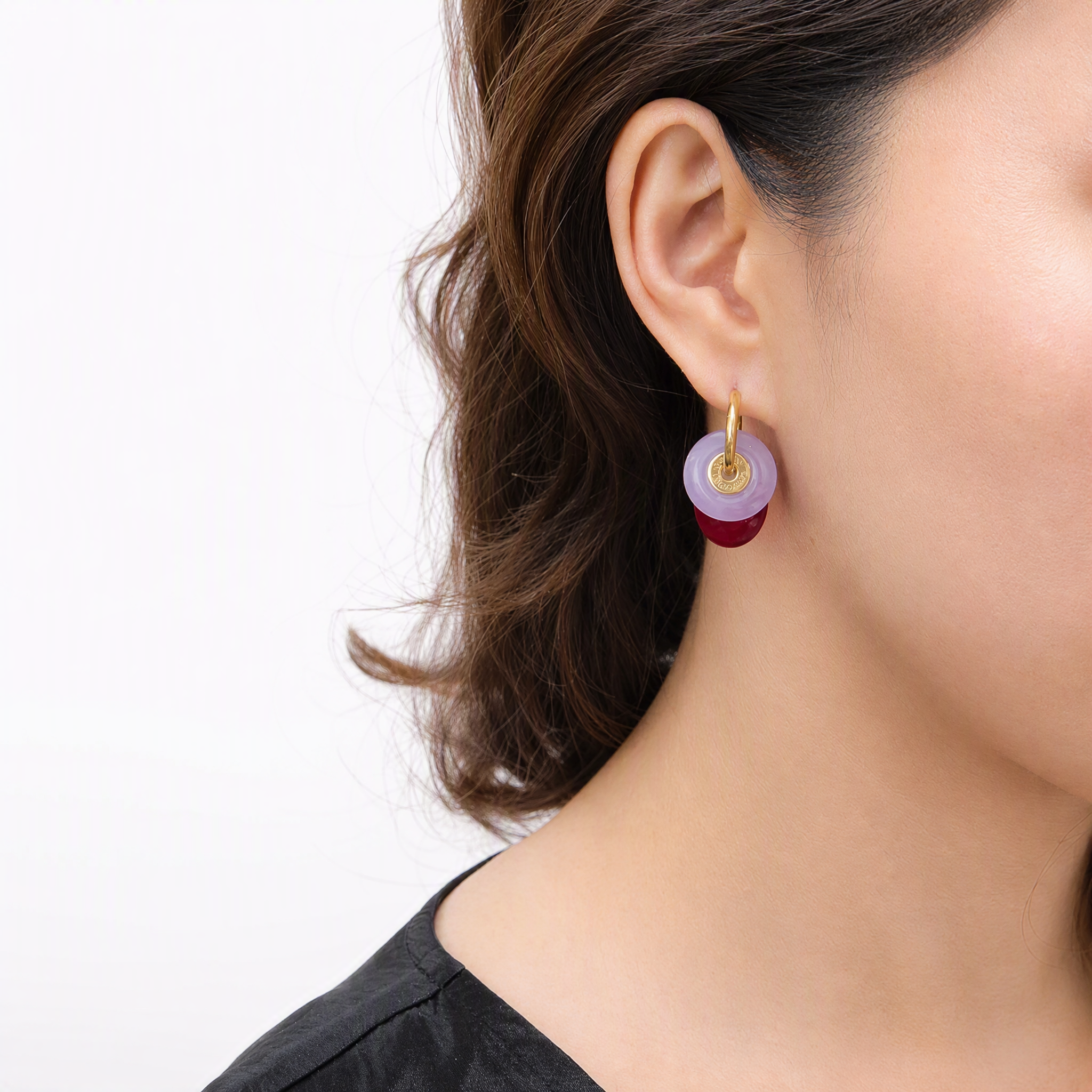 “CIAMBELLA” 2 STONES PURPLE AND CHERRY RED AGATE earrings