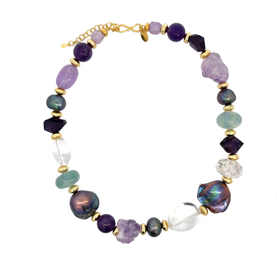 "Sleeping Beauty " Fresh Water and Baroque Pearl , Fluorite & Gemstones Necklace