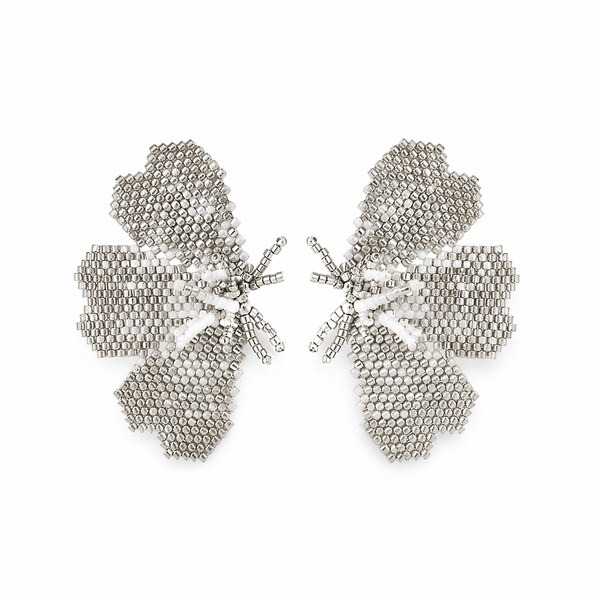 "NOLA" BEADED SILVERY BUTTERFLY EARRINGS