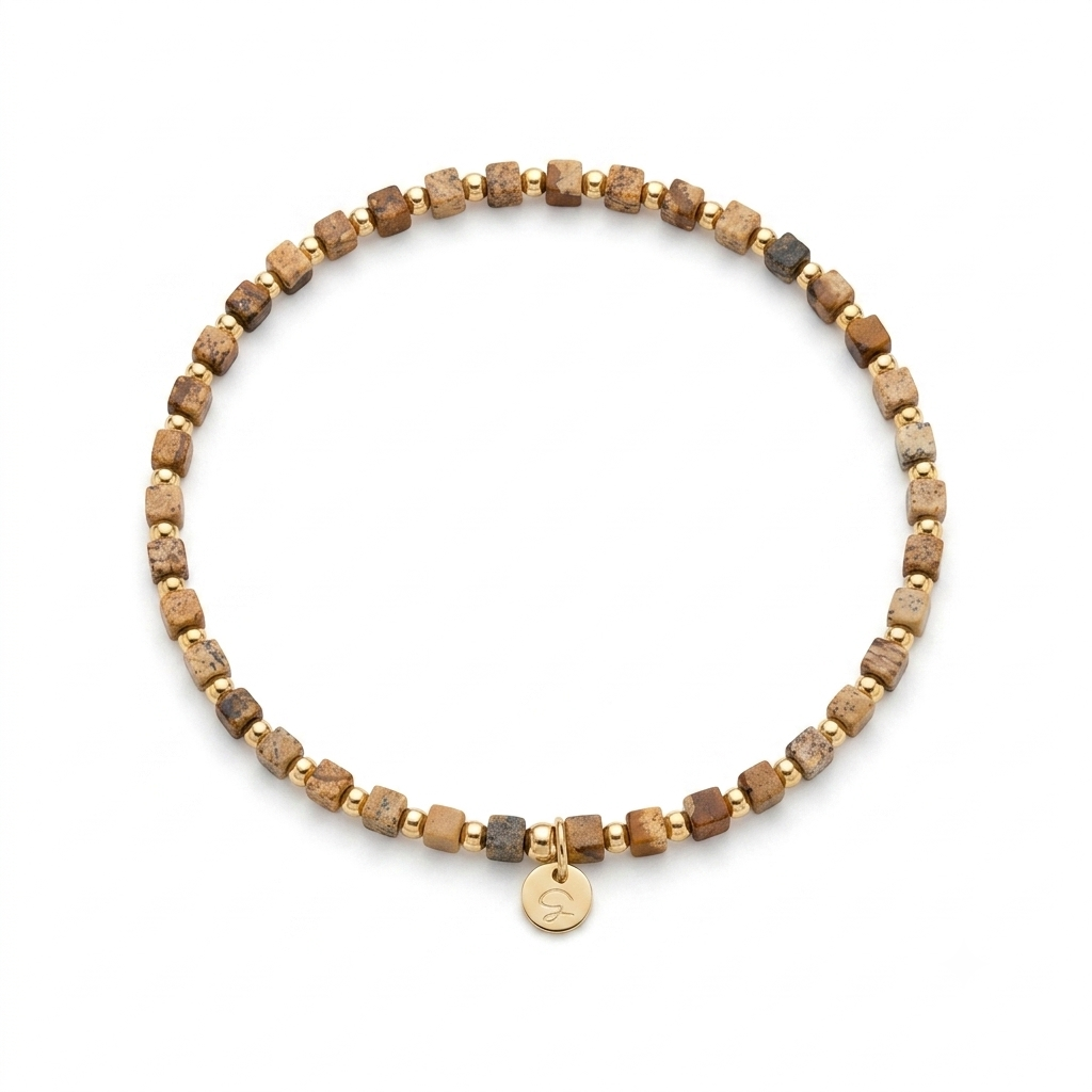 “Gingko” 2.5mm Square Picture Jasper Bracelet