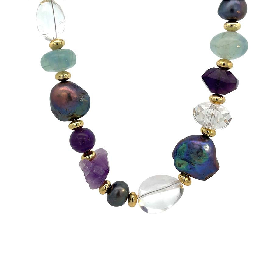 "Sleeping Beauty " Fresh Water and Baroque Pearl , Fluorite & Gemstones Necklace