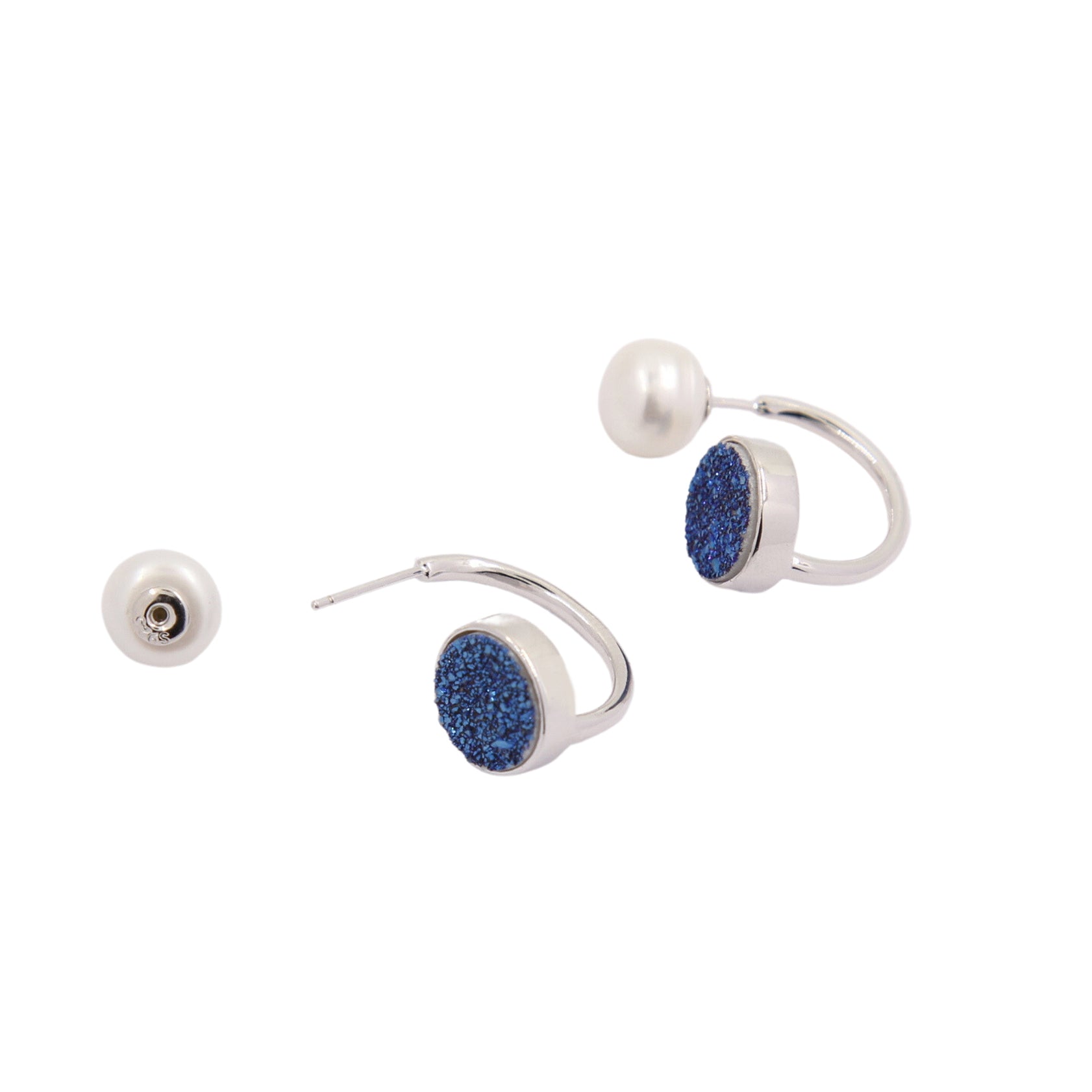 "Corey" 925 Sterling Silver druzy&pearl Earrings