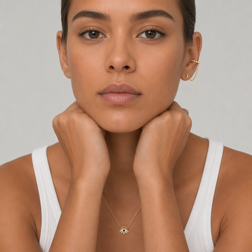 "Galaxy" Moon 925 sterling silver linked zirconia cuff earring