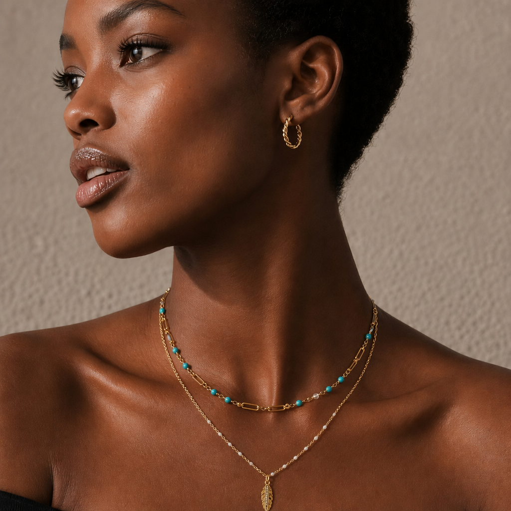 “Resha” 925 sterling silver Feather & Beaded Necklace