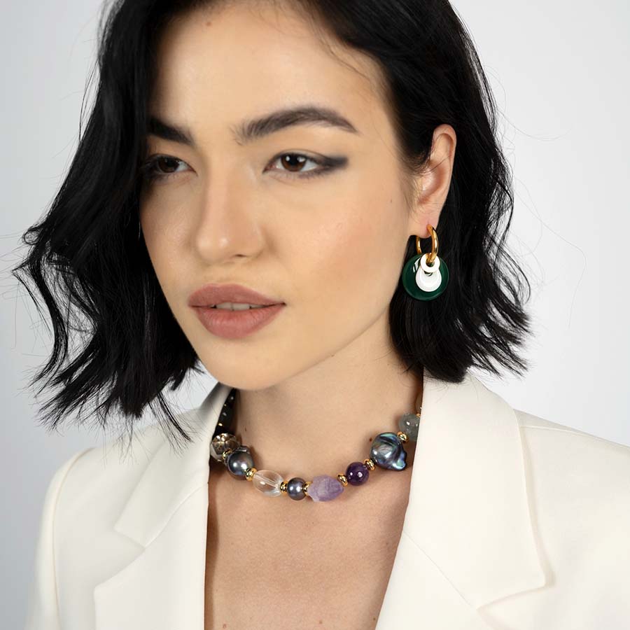 "Sleeping Beauty " Fresh Water and Baroque Pearl , Fluorite & Gemstones Necklace