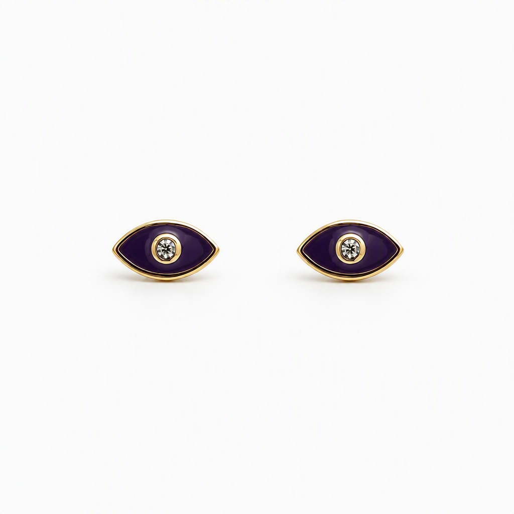 “Fae” Enamel 925 Sterling Silver Evil Eye Ear Studs