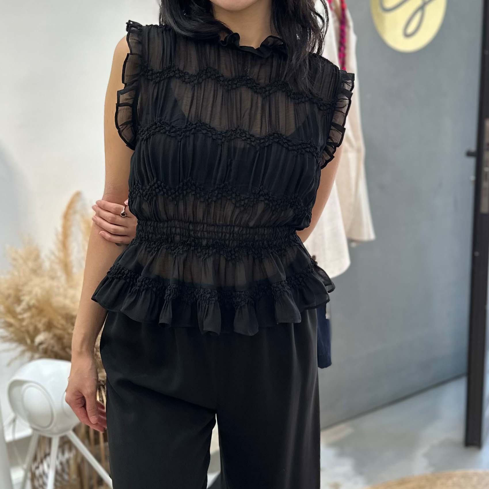 "Onyx black" Sheer Blouse