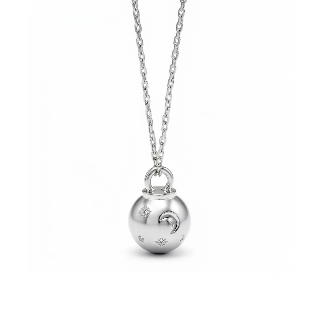 “Lilia” Moon Star Ornament Charm Necklace / Silver