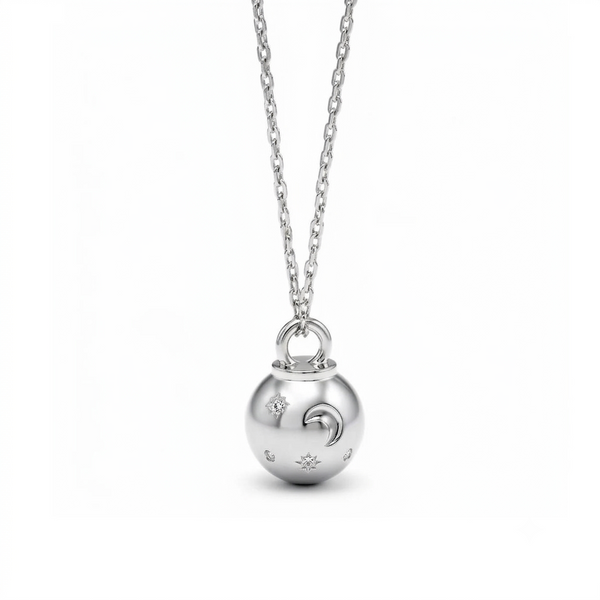 “Lilia” Moon Star Ornament Charm Necklace / Silver