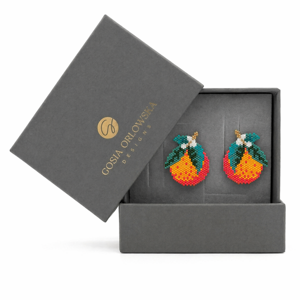 "Orange" beaded fruit earrings