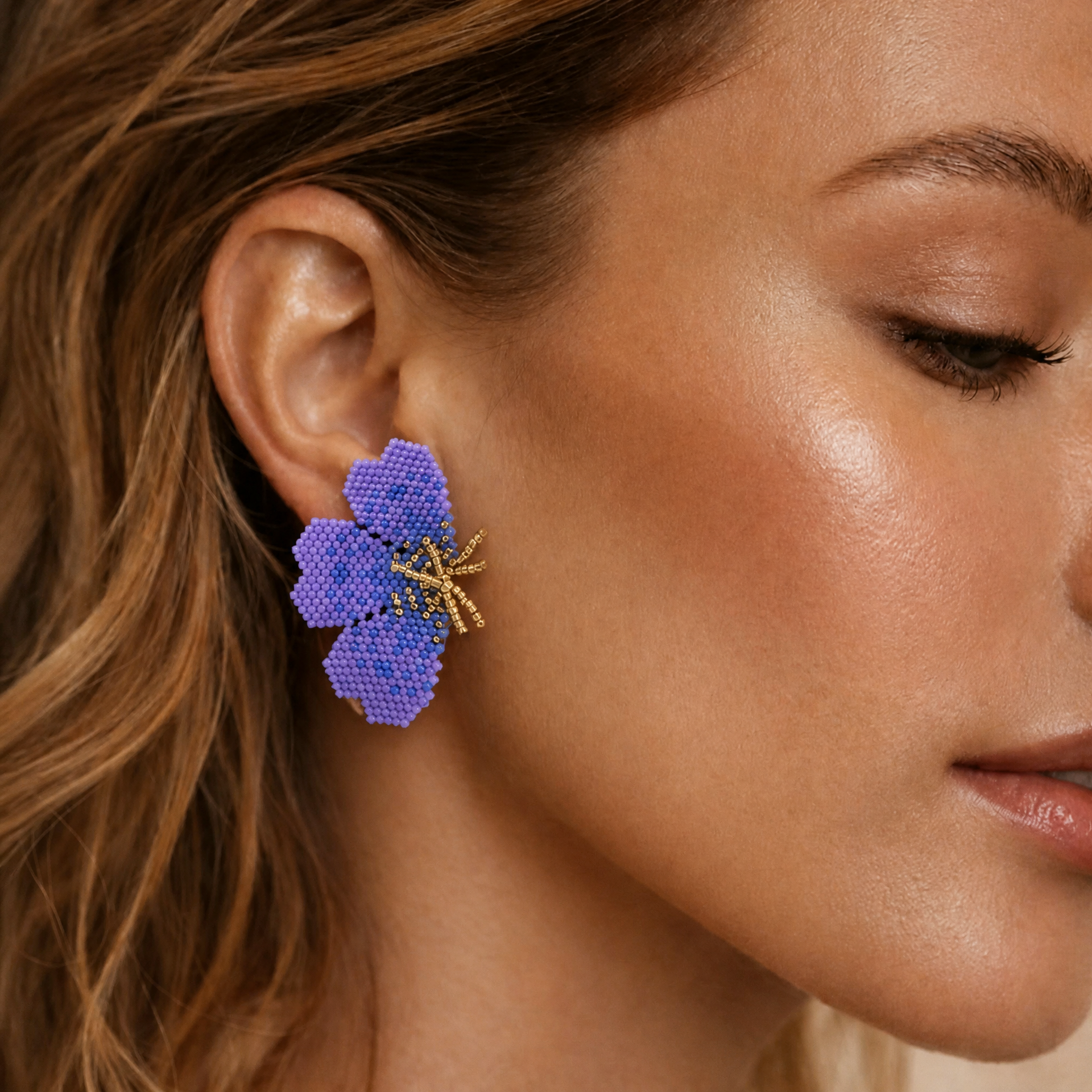 "NOLA" BEADED PURPLE BUTTERFLY EARRINGS