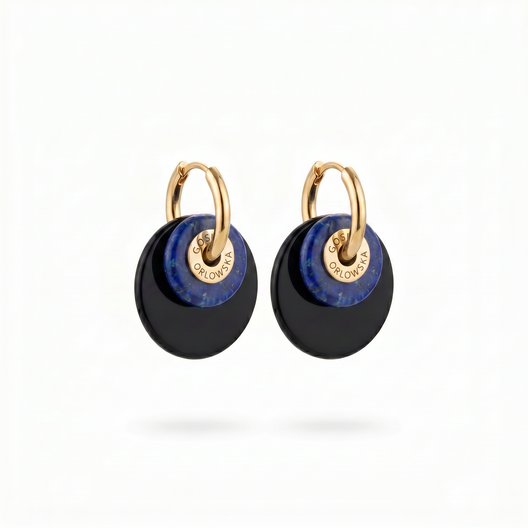 “CIAMBELLA” 2 STONES ONYX AND LAPIS LAZULI EARRINGS