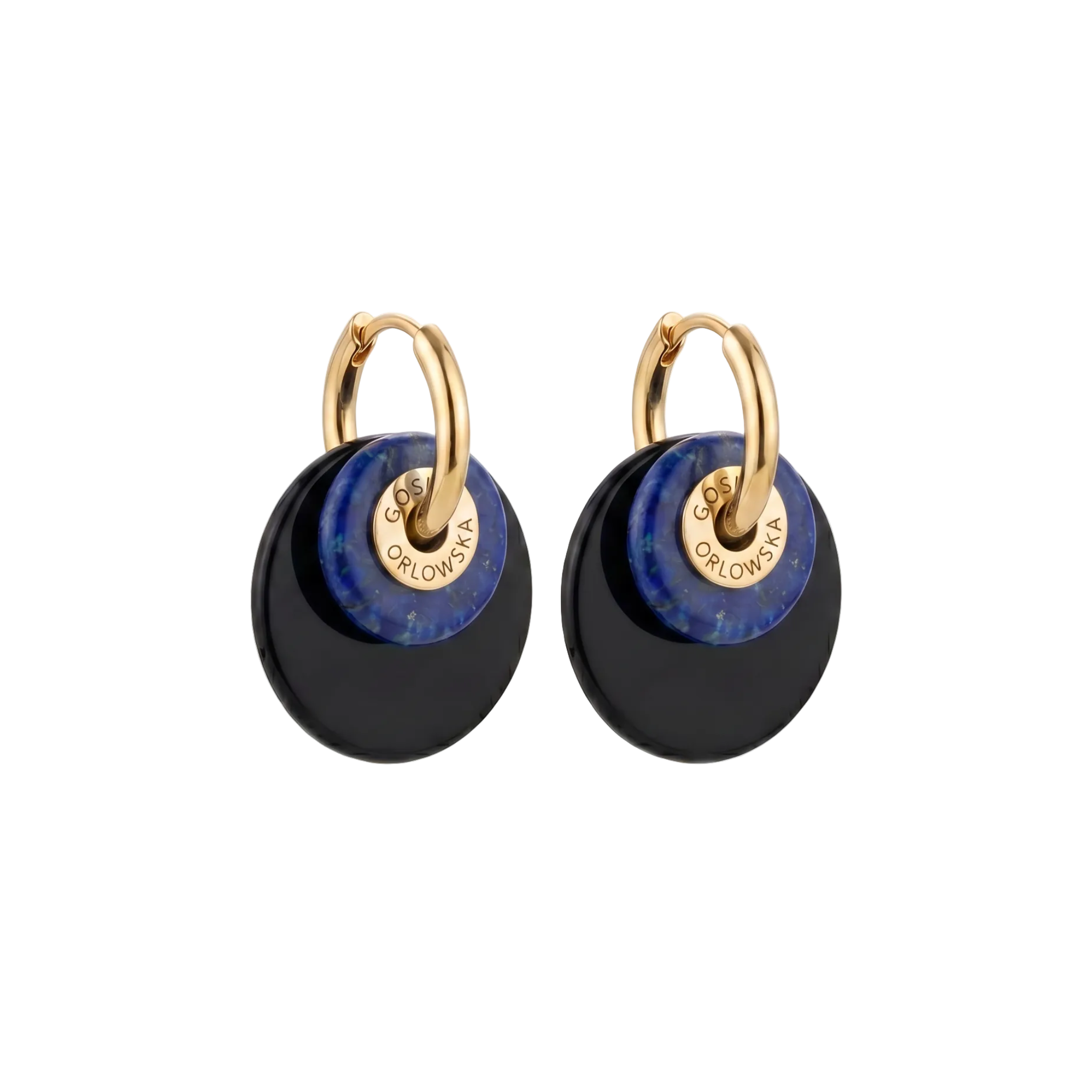 “CIAMBELLA” 2 STONES ONYX AND LAPIS LAZULI EARRINGS