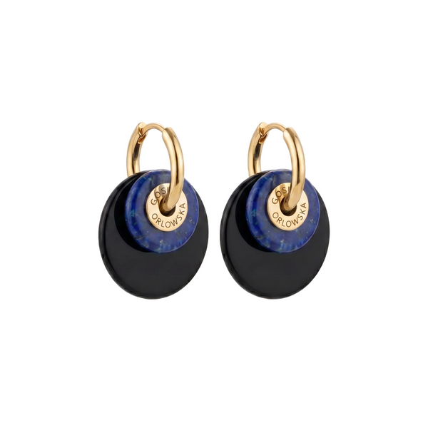 “CIAMBELLA” 2 STONES ONYX AND LAPIS LAZULI EARRINGS