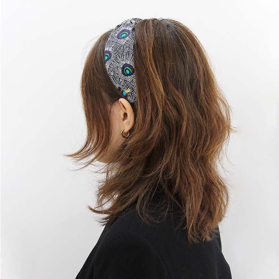 “Mayura” Grey Peacock Twisted Style Silk Headband