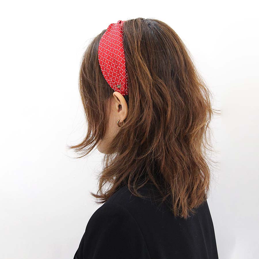 “Ivy” Red Dash-line Twisted Style Silk Headband