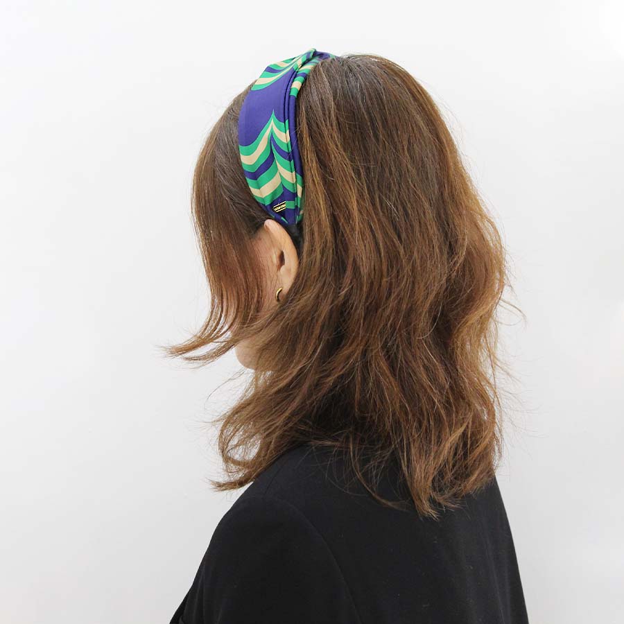 “Chroma-Violet” Tri-Color Wavy Print Twisted Style Satin Silk Headband