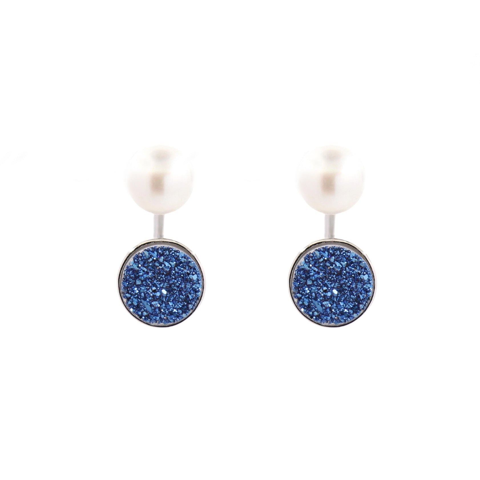 "Corey" 925 Sterling Silver druzy&pearl Earrings
