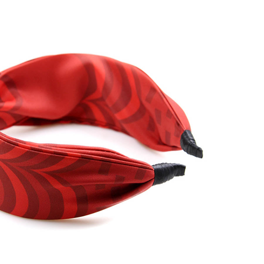 “Chroma-Red” Red Wavy Print Twisted Style Satin Silk Headband