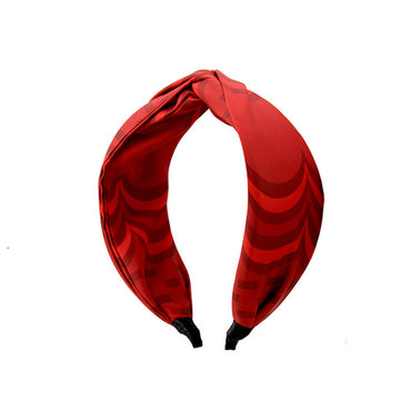 “Chroma-Red” Red Wavy Print Twisted Style Satin Silk Headband