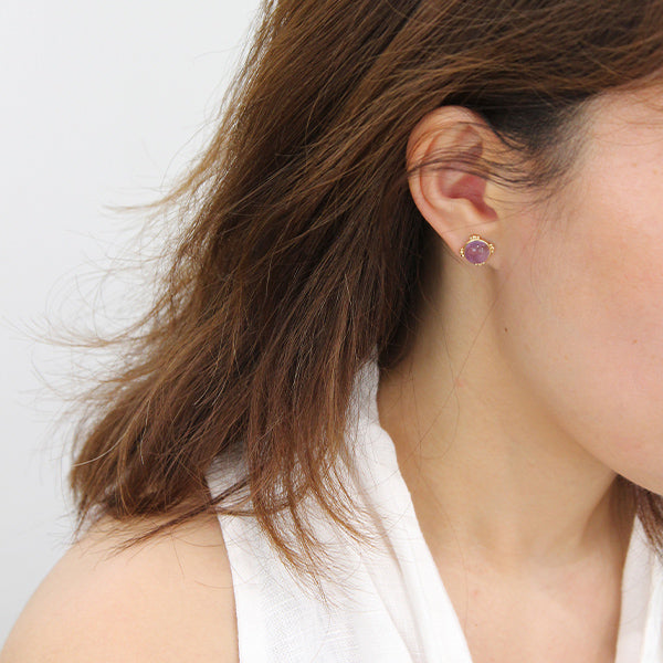 9K GOLD ROUND PURPLE AMETHYST EARRINGS