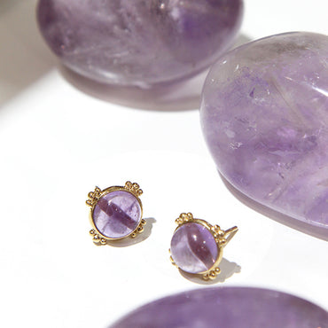 9K GOLD ROUND PURPLE AMETHYST EARRINGS
