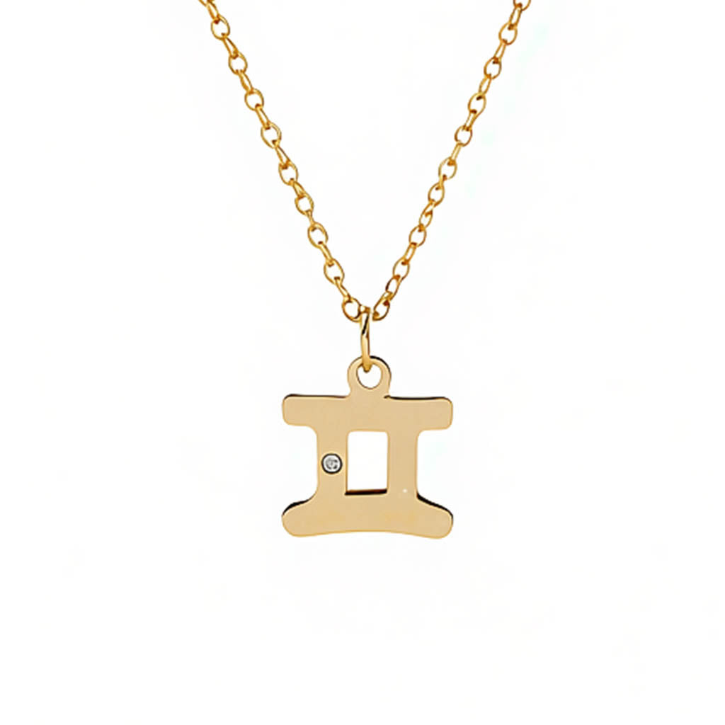 9K GOLD ZODIAC GOLD DIAMOND NECKLACE / GEMINI