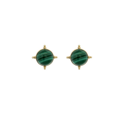 9K GOLD ROUND MALACHITE EARRINGS