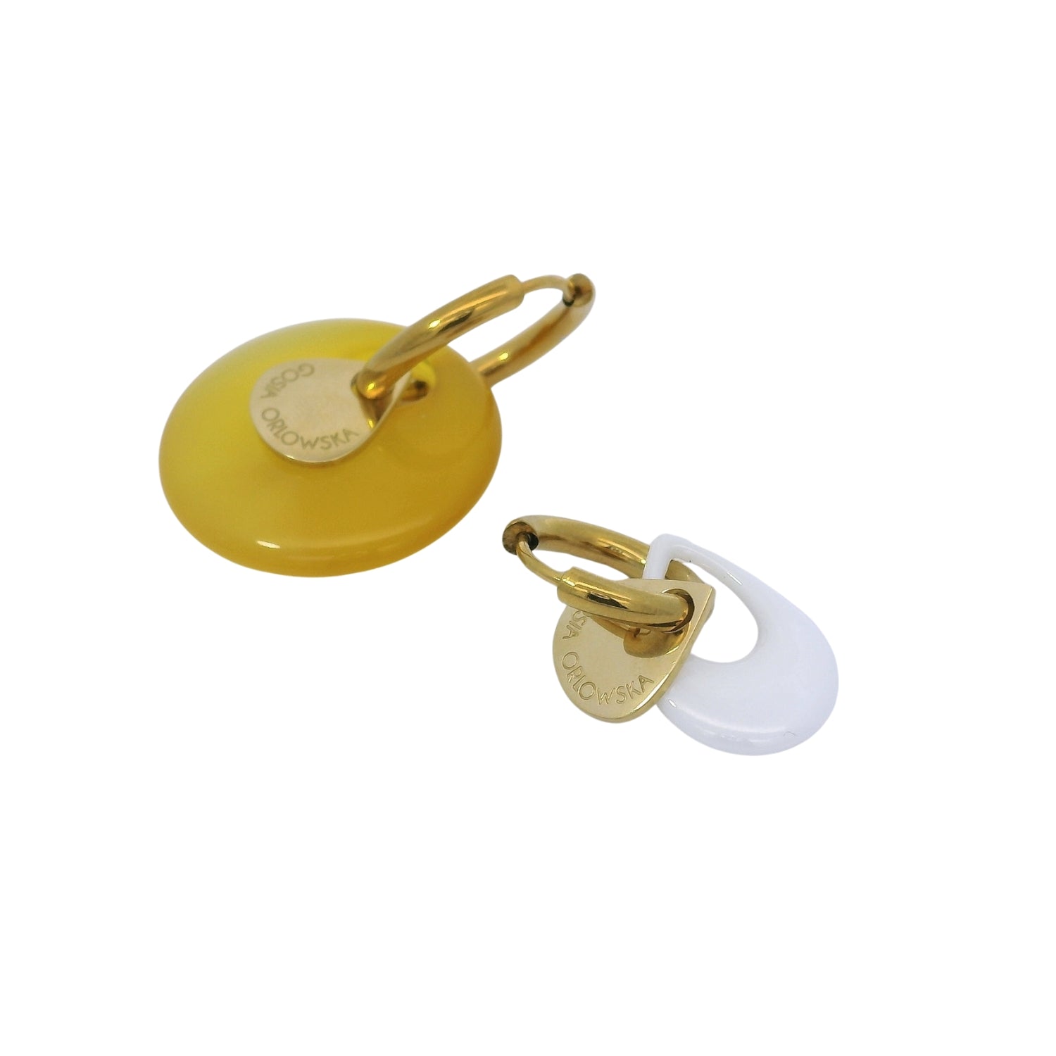 “CIAMBELLA” 2 STONES YELLOW AND WHITE AGATE EARRINGS