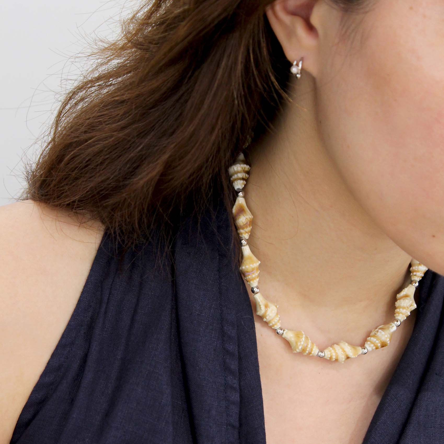 "Thalassa" Ceramic Seashell Silver Beaded Choker