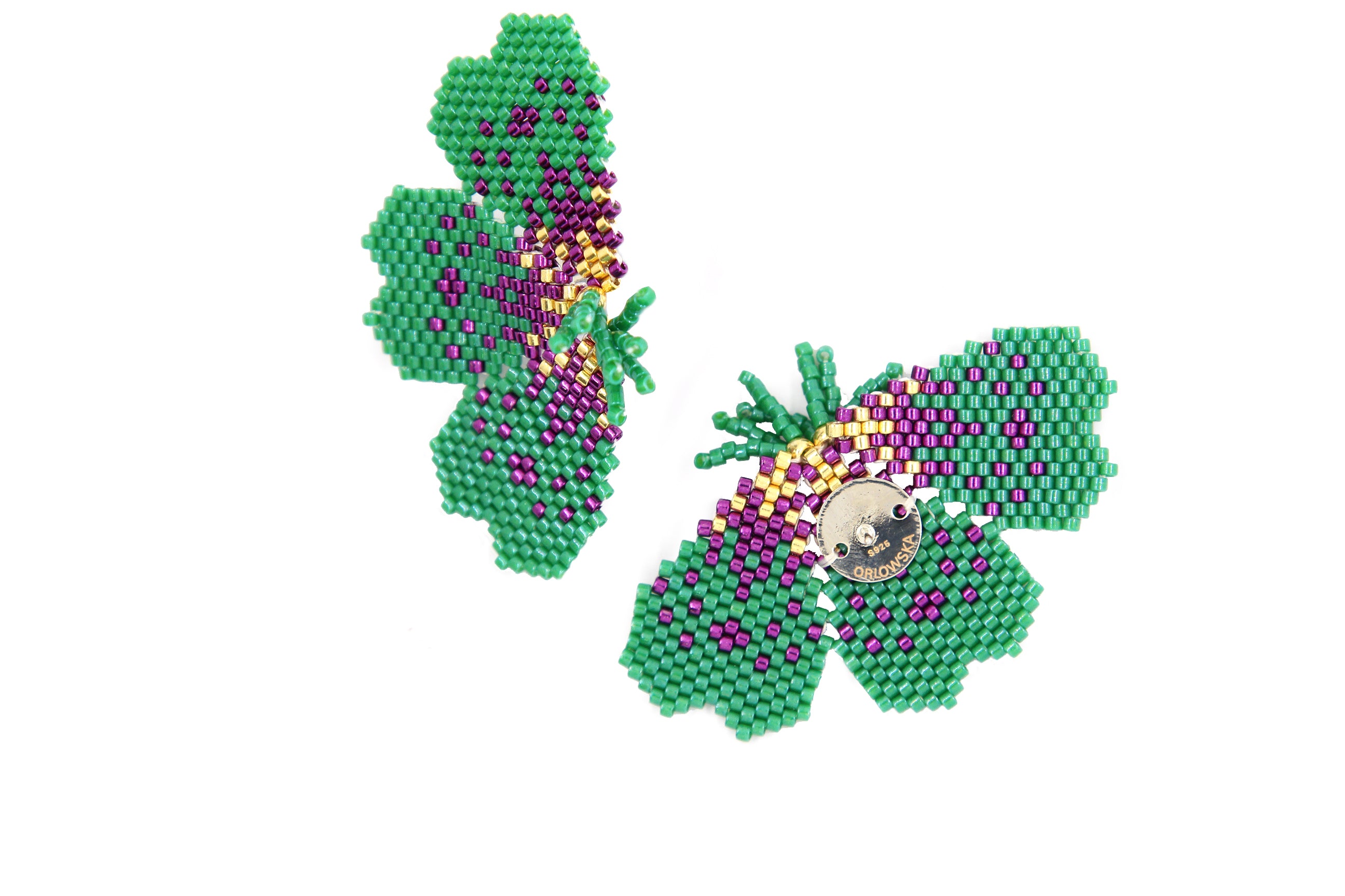 "NOLA" BEADED GREEN BUTTERFLY EARRINGS