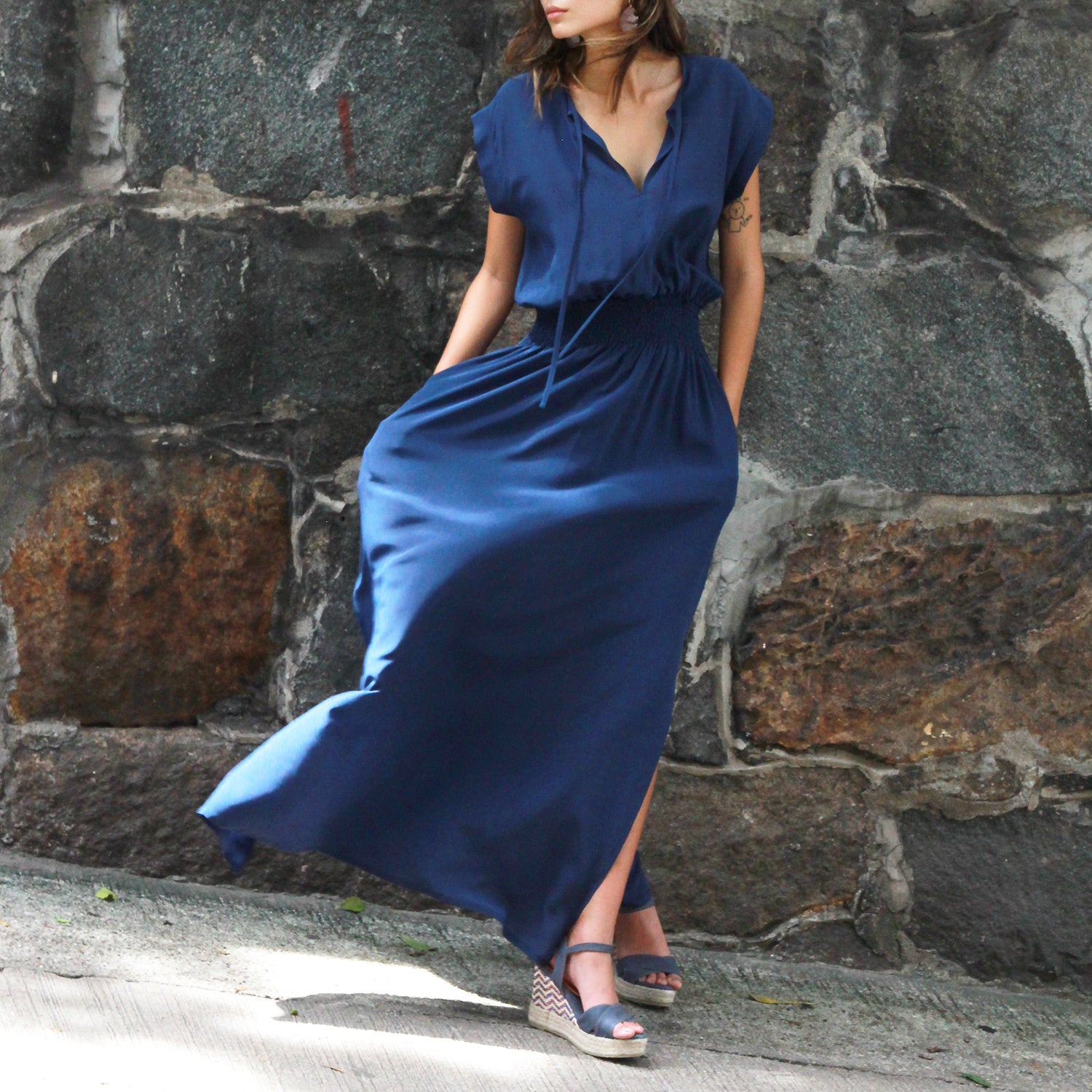 Elegant Night Blue Silk Dress by Gosia Orlowska