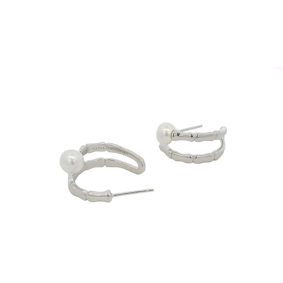 “Elina” 925 sterling silver Pearl Bamboo C-Hoops
