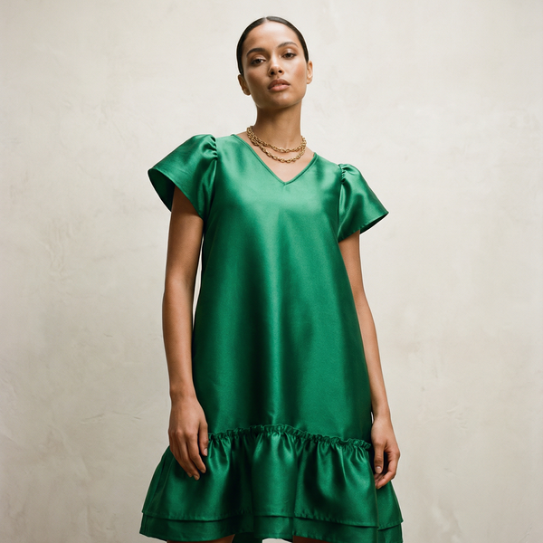 “Sofie” Emerald Green Organza Mini Dress