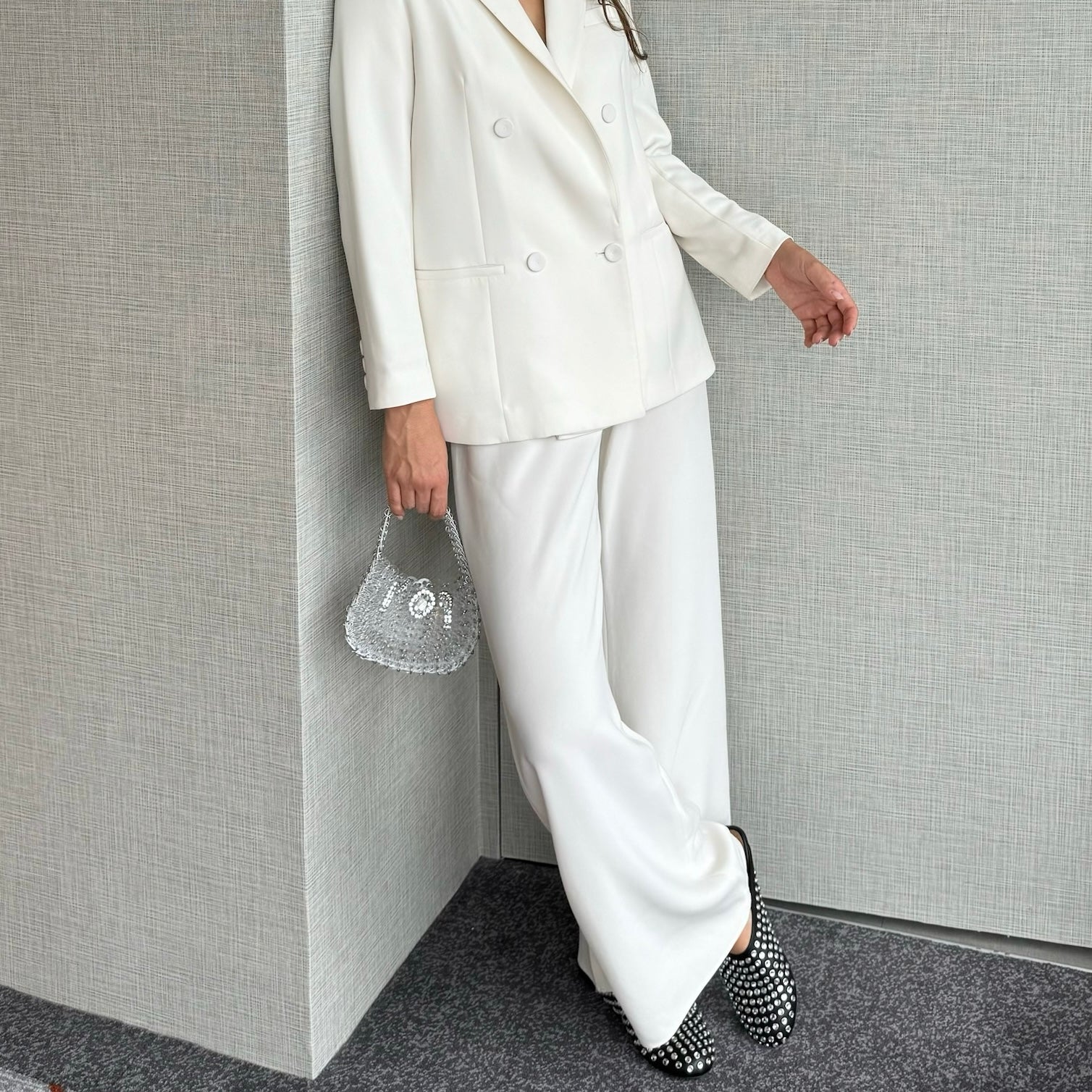 "Lauren" Acetate Pull-Up Style Wide Pants / Creamy