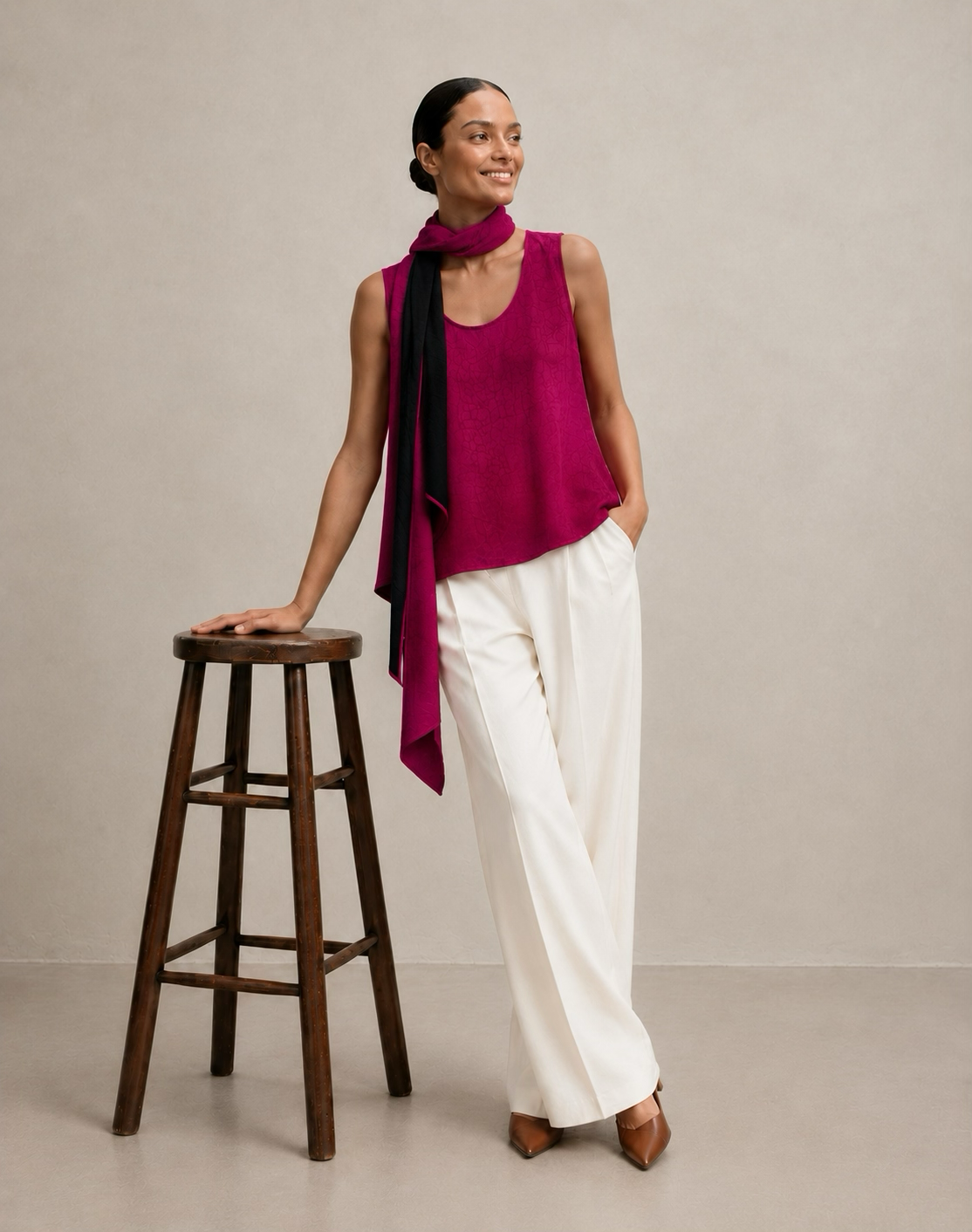 “Cadena” Magenta Removable Collar Top