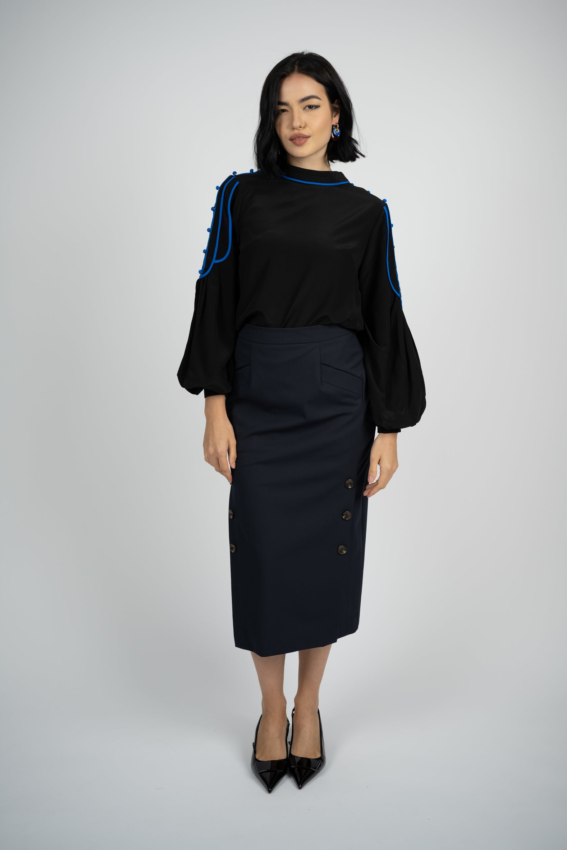 Shop Trendy Black BIANKA Button Skirt Online