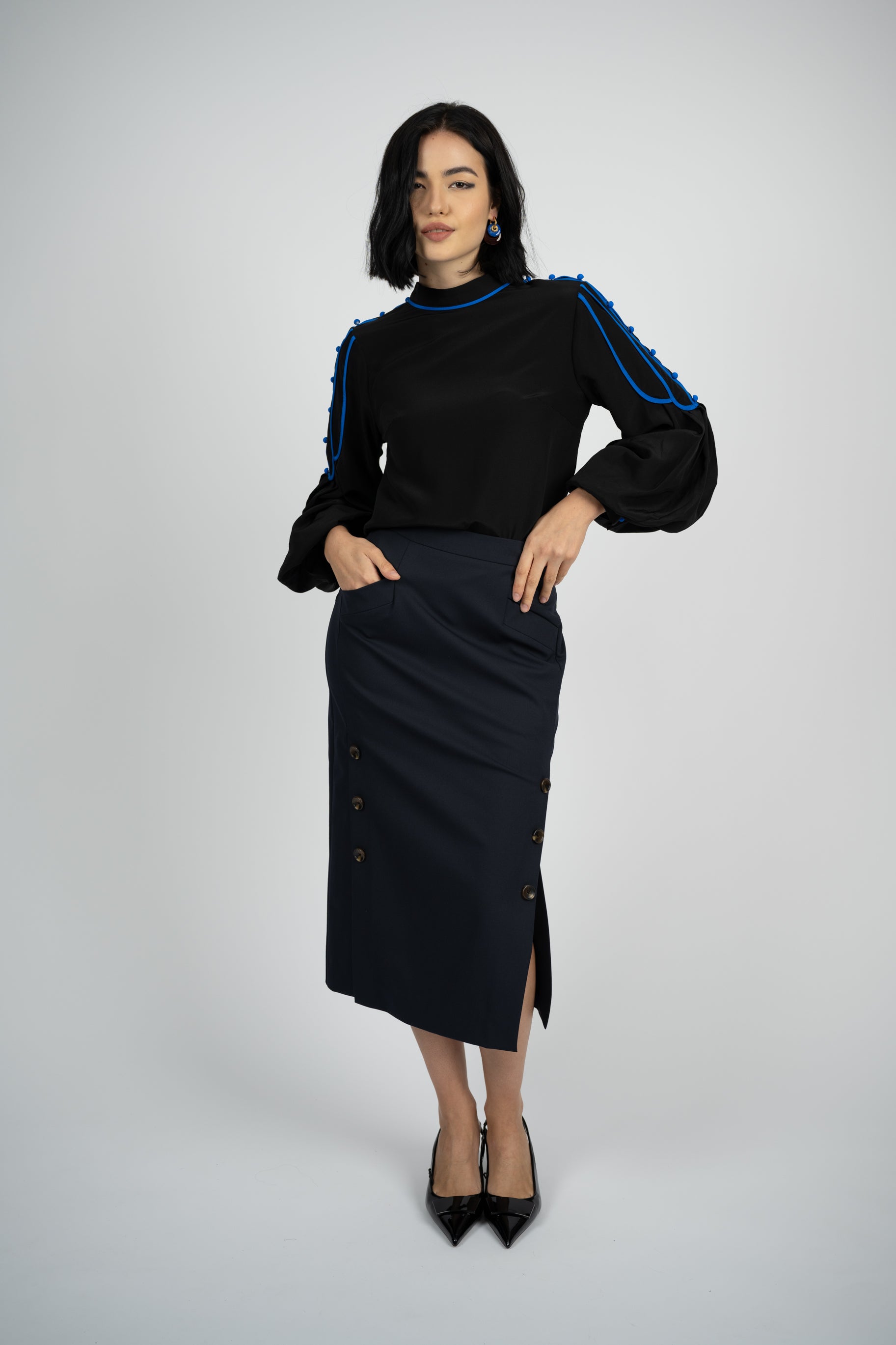 Discover Stylish BIANKA Button Skirt in Black