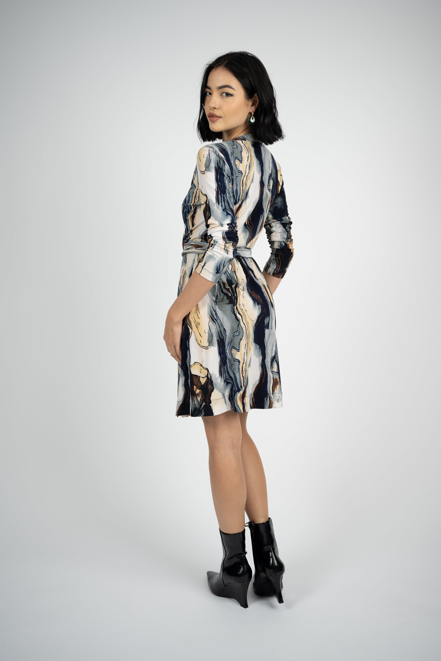trendy printed knee length wrap dress