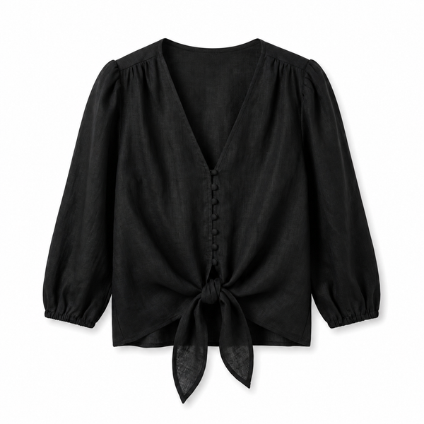 CARMEN BLACK LINEN BLOUSE