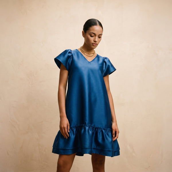 “Sofie” Sapphire Blue Organza Mini Dress