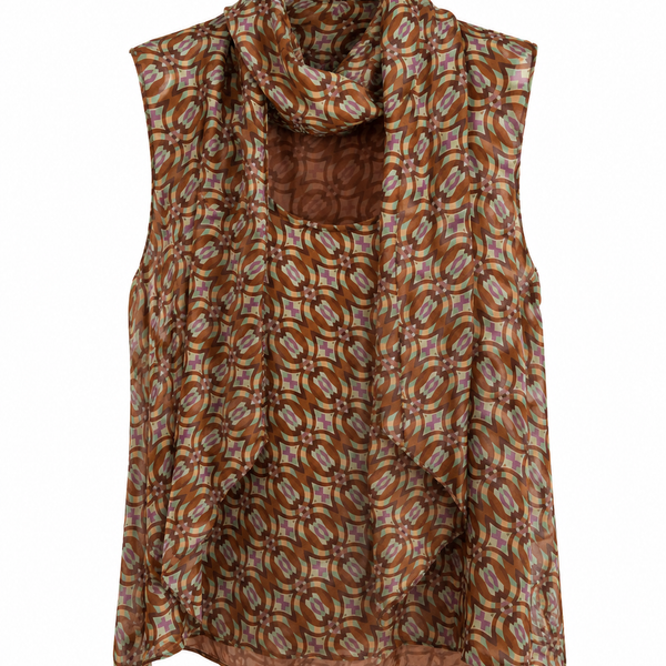 “Cadena” brown pattern Removable Collar Top