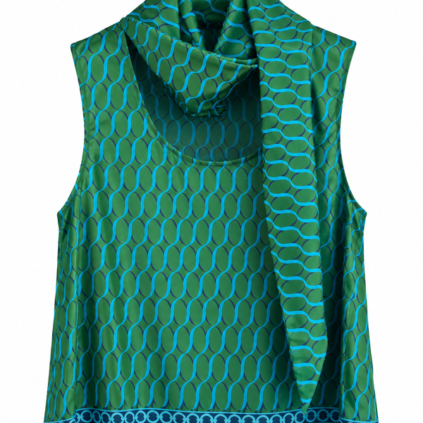 “Cadena” Green Pattern /Removable Collar Top