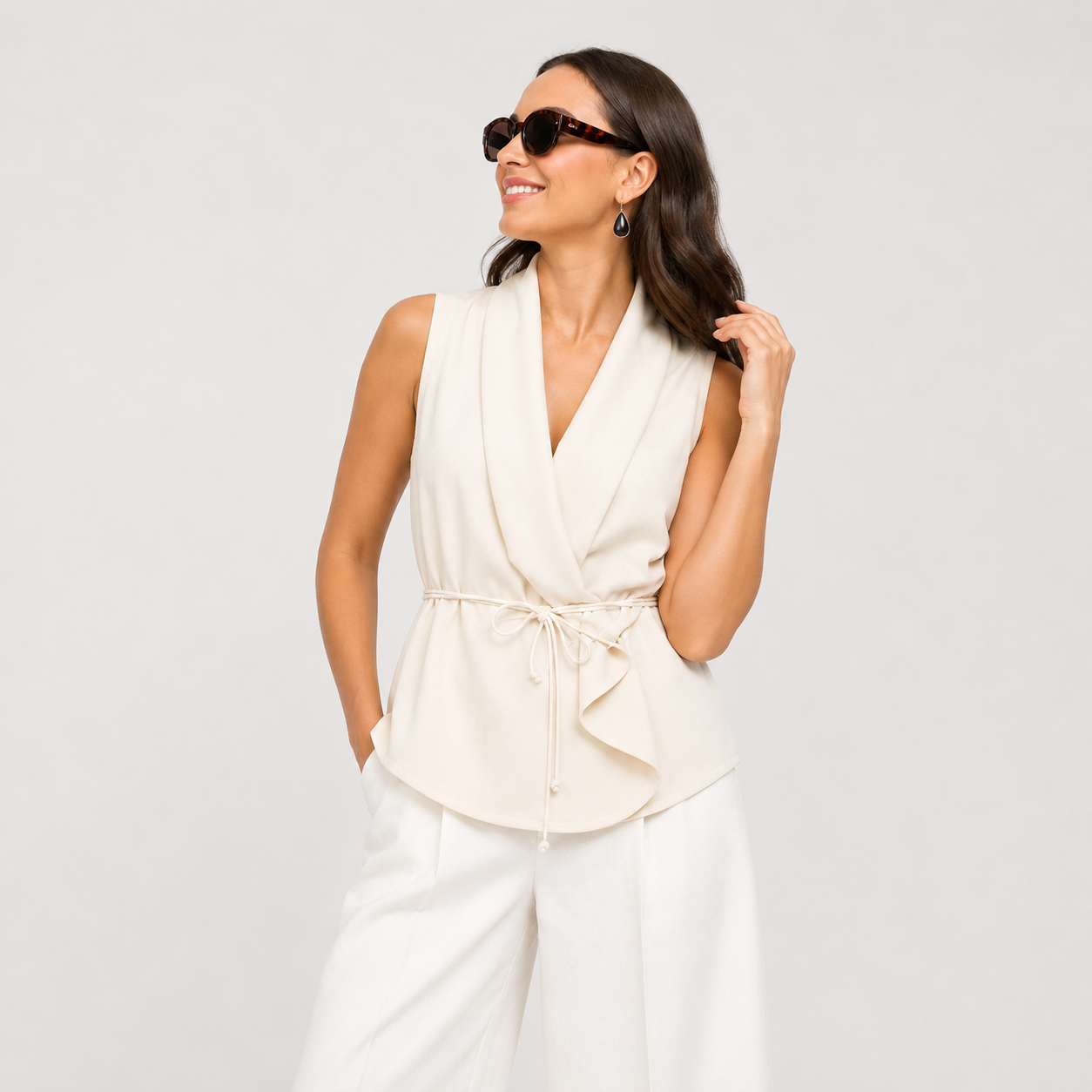 "LAUREN" WHITE WRAP STYLE TOP