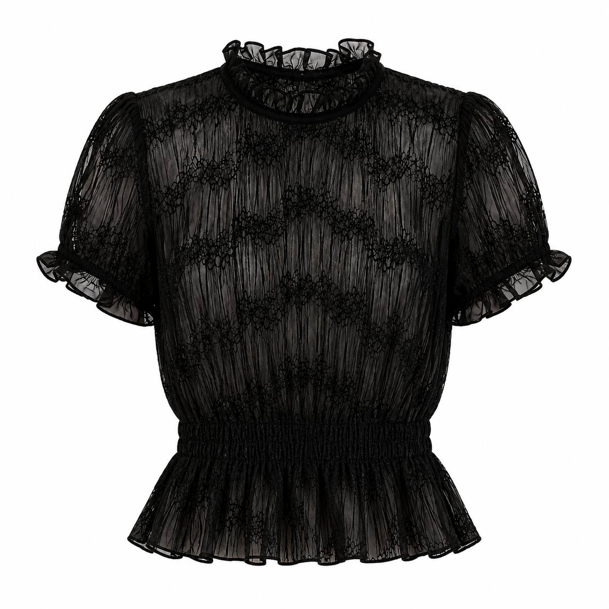 "Onyx Black " Short sleeve Sheer Blouse
