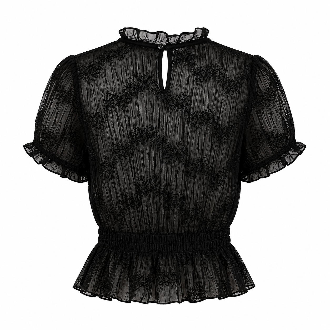 "Onyx Black " Short sleeve Sheer Blouse
