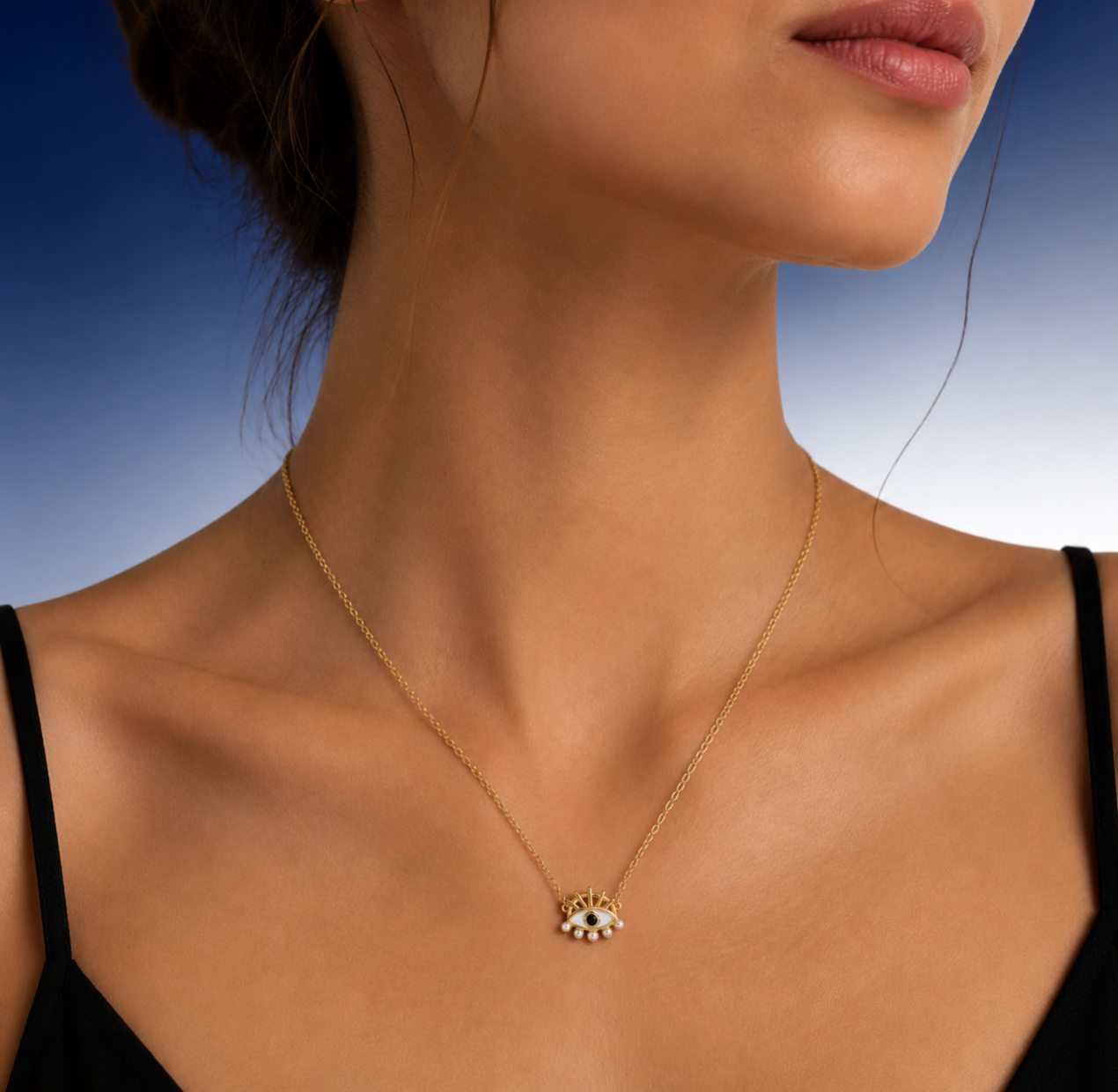 “Freya” Evil Eye & Pearl 925 sterling silver Necklace